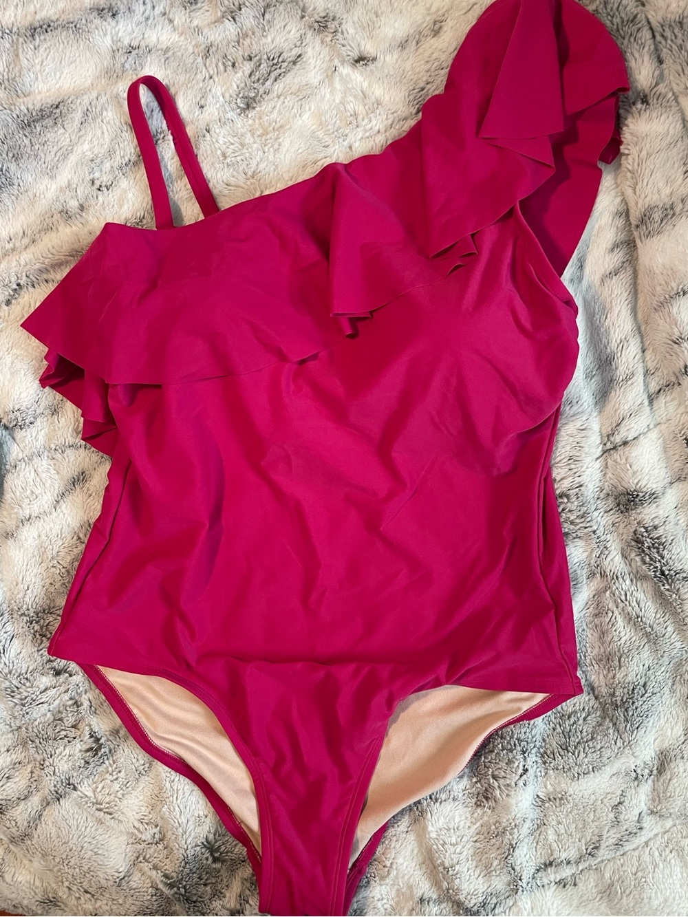 One-Shoulder Ruffle  One-Piece Swimsuit - Hot Pink Beach Pool Vacation